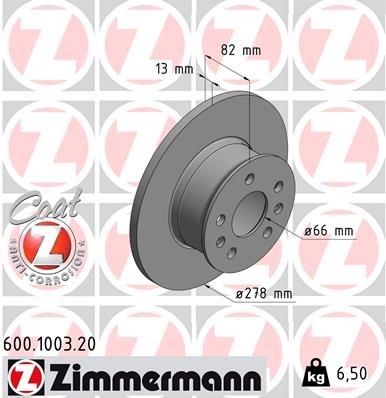 ZIMMERMANN 600.1003.20: Piduriketas Ø: 278mm, täis, Ø: 278mm, kaetud COAT Z