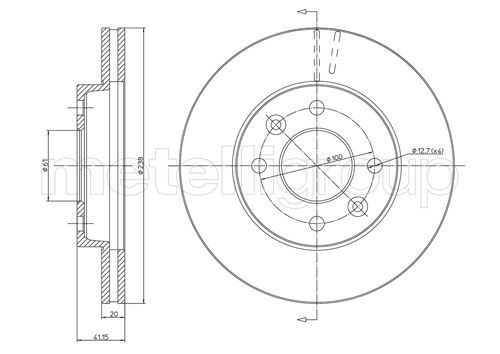 METELLI 23-0110: Piduriketas Ø: 238mm, õhutusega, Ø: 238mm