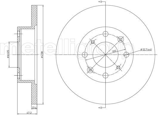 METELLI 23-0268: Piduriketas Ø: 237,8mm, täis, Ø: 237,8mm