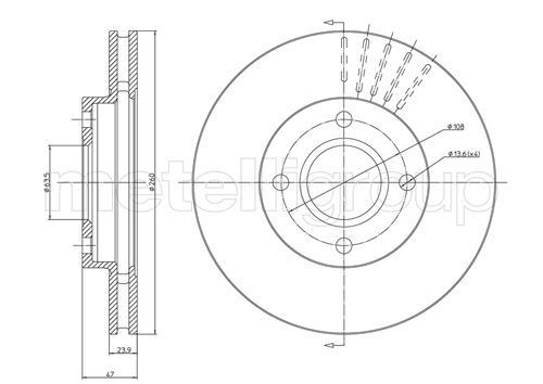 METELLI 23-0316: Piduriketas Ø: 260,0mm, õhutusega, Ø: 260,0mm