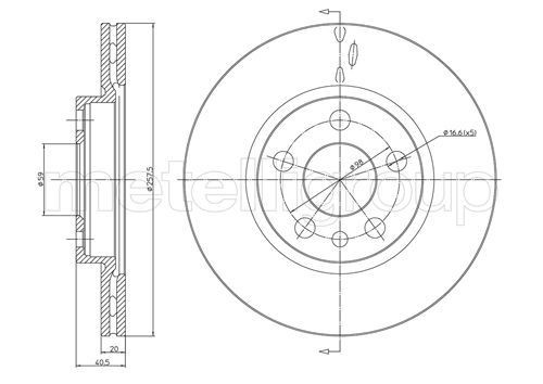 METELLI 23-0402: Piduriketas Ø: 257,0mm, õhutusega, Ø: 257,0mm