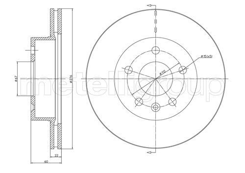 METELLI 23-0416: Piduriketas Ø: 276,0mm, õhutusega, Ø: 276,0mm
