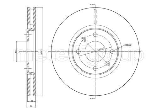 METELLI 23-0454: Disc de frână Ř: 283,0mm, ventilat, Ř: 283,0mm