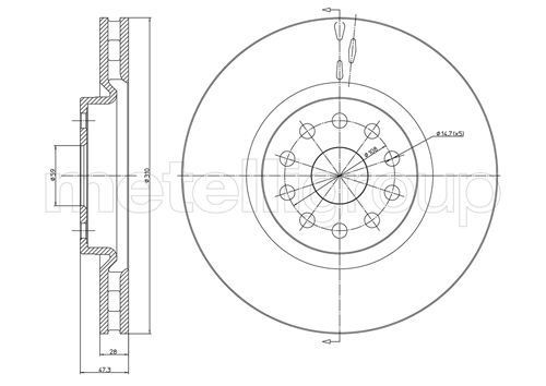 METELLI 23-0506C: Piduriketas Ø: 310,0mm, õhutusega, Ø: 310,0mm, värvitud