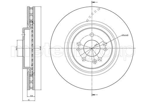 METELLI 23-0534: Piduriketas Ø: 265,0mm, täis, Ø: 265,0mm