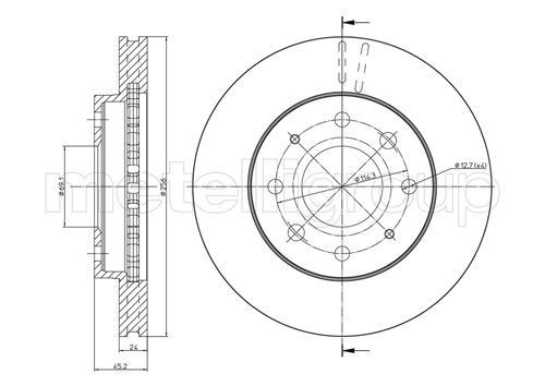 METELLI 23-0652: Disc de frână Ř: 256mm, ventilat, Ř: 256mm