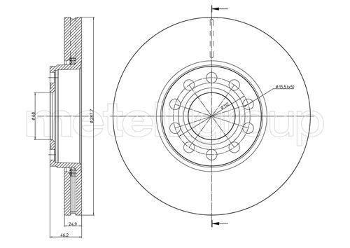 METELLI 23-0745C: Piduriketas Ø: 288mm, õhutusega, Ø: 288mm, värvitud