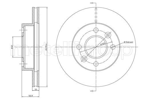 METELLI 23-0838: Piduriketas Ø: 235,5mm, õhutusega, Ø: 235,5mm