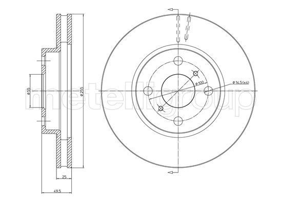 METELLI 23-1056C: Piduriketas Ø: 255mm, õhutusega, Ø: 255mm, värvitud