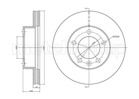 METELLI 23-1286C: Disc de frână Ř: 302,0mm, ventilat, Ř: 302,0mm, lacuit