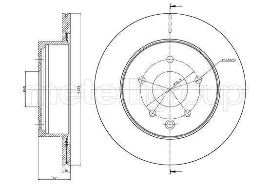 METELLI 23-1322C: Piduriketas Ø: 292,0mm, õhutusega, Ø: 292,0mm, värvitud