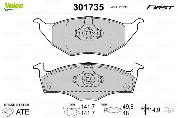 VALEO 301735: Piduriklotsid Esisild, ilma kokkusurumisvastase plekita, FIRST