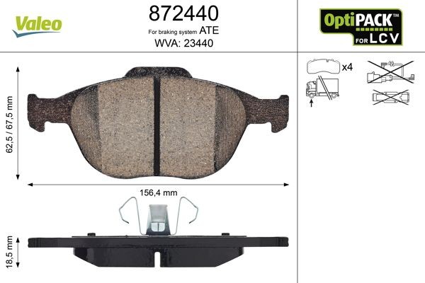 VALEO 872440: Piduriklotsid OPTIPACK for LCV Esisild, ilma kruvideta, suure koormusega kasutusalade jaoks