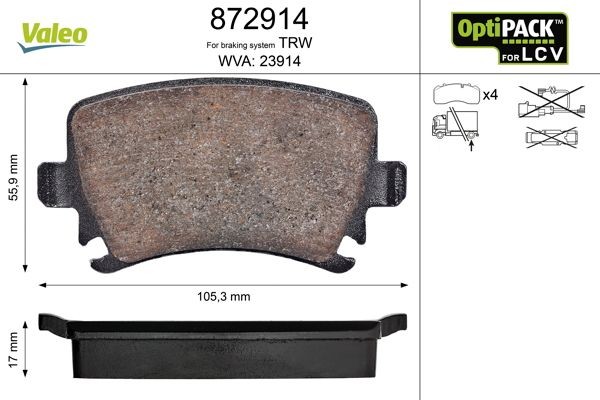 VALEO 872914: Piduriklotsid OPTIPACK for LCV Tagasild, ilma kruvideta, suure koormusega kasutusalade jaoks