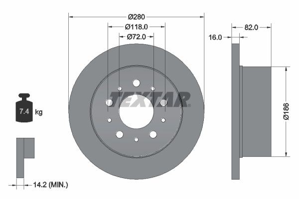 TEXTAR 92157403: Piduriketas Ø: 280mm, täis, Ø: 280mm, kaetud, ilma rattakeskmeta, ilma rattalaagrita, ilma rattakinnituspoltideta, Shoe Kit