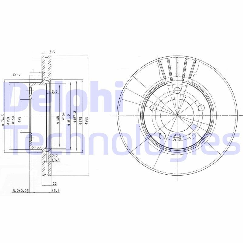 DELPHI BG2623C: Piduriketas Ø: 286mm, õhutusega, Ø: 286mm, kaetud