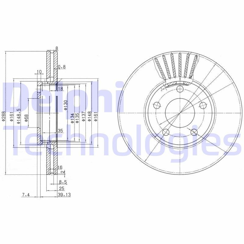 DELPHI BG2745C: Piduriketas Ø: 288mm, õhutusega, Ø: 288mm, kaetud