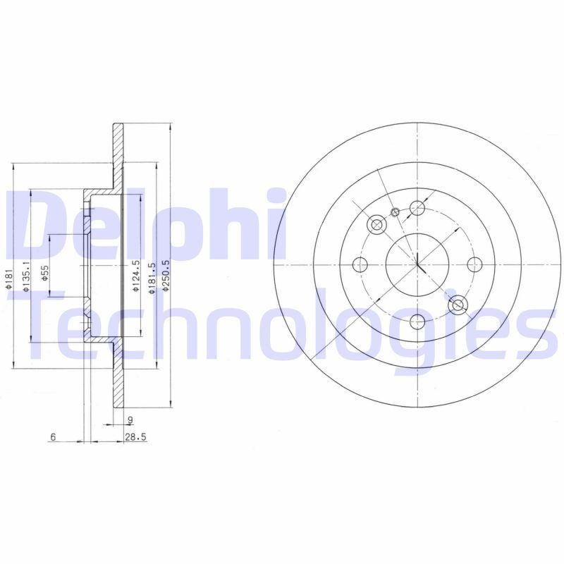DELPHI BG2805C: Piduriketas Ø: 251mm, täis, Ø: 251mm, kaetud