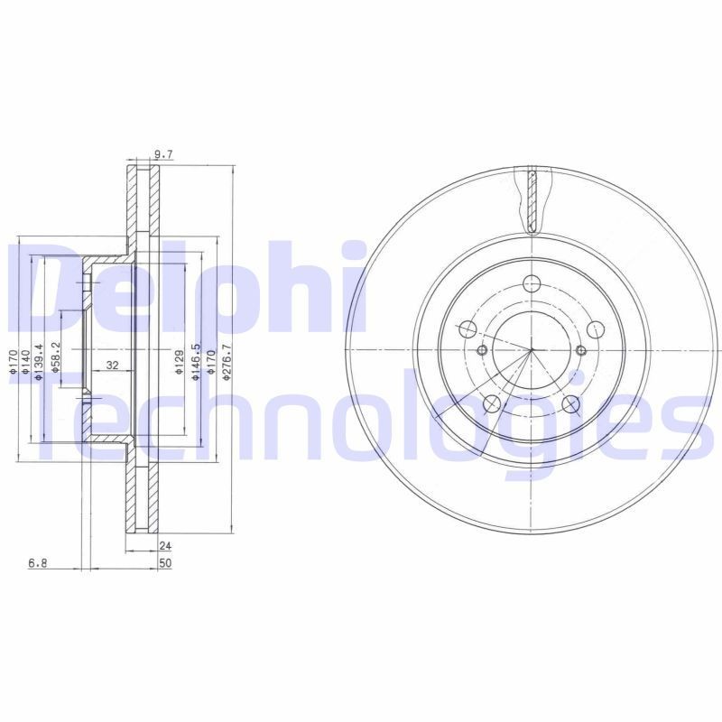 DELPHI BG2827C: Bremseskive Ø: 277mm, ventileret, Ø: 277mm, coatet