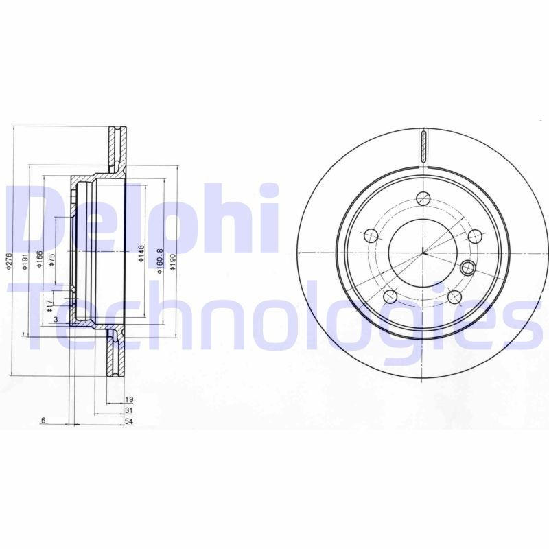 DELPHI BG3041C: Piduriketas Ø: 276mm, õhutusega, Ø: 276mm, kaetud