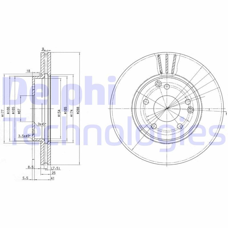 DELPHI BG3240C: Piduriketas Ø: 288mm, õhutusega, Ø: 288mm, kaetud