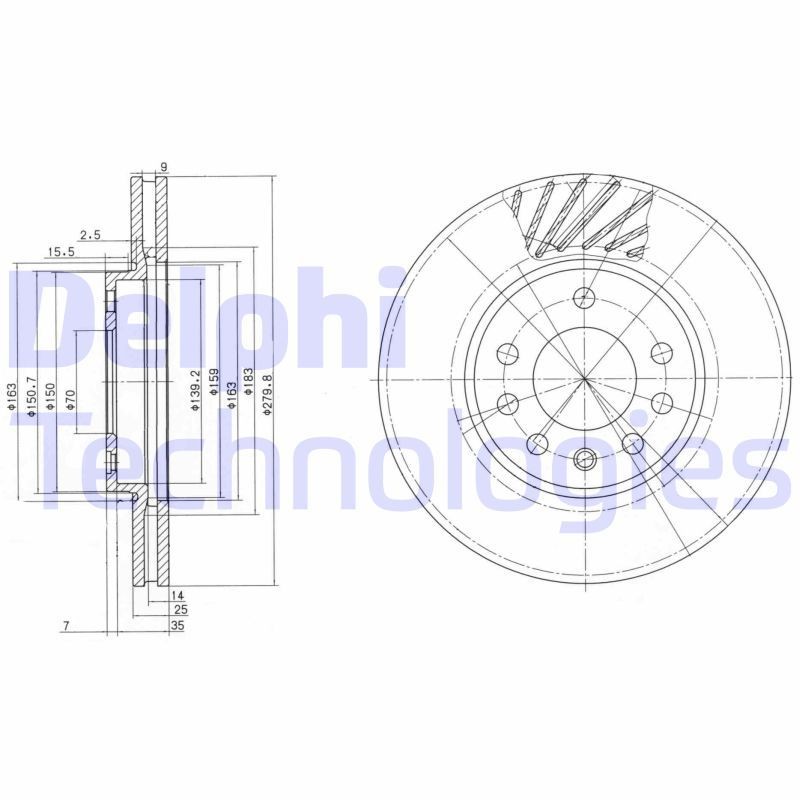 DELPHI BG3405C: Piduriketas Ø: 280mm, õhutusega, Ø: 280mm, kaetud