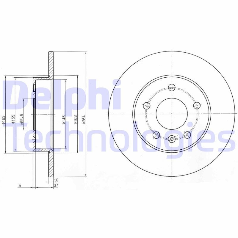 DELPHI BG3406C: Piduriketas Ø: 264mm, täis, Ø: 264mm, kaetud