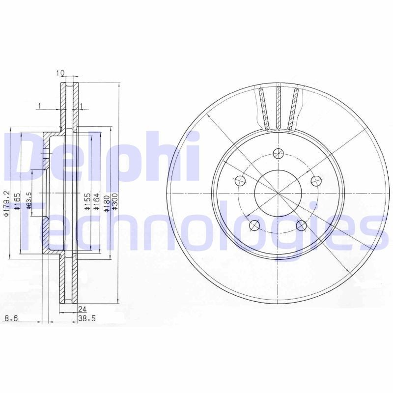 DELPHI BG3537C: Piduriketas Ø: 300mm, õhutusega, Ø: 300mm, kaetud