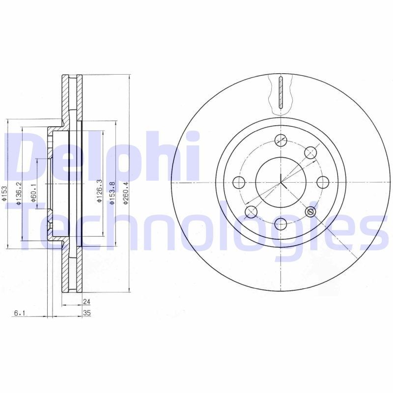 DELPHI BG3569C: Piduriketas Ø: 260mm, õhutusega, Ø: 260mm, kaetud