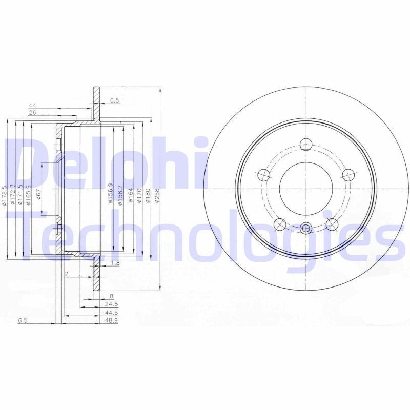 DELPHI BG3910C: Piduriketas Ø: 258mm, täis, Ø: 258mm, kaetud