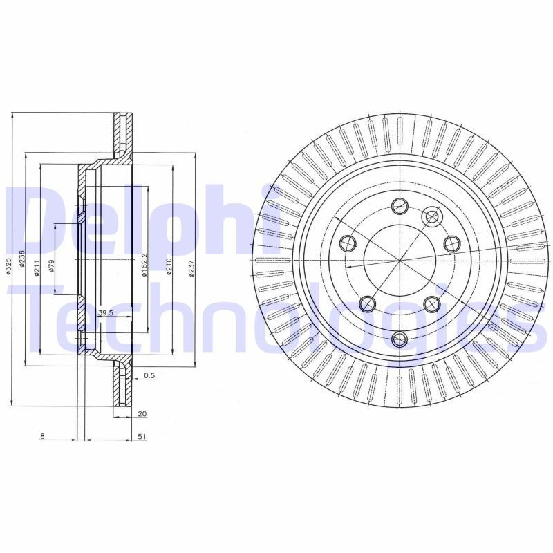 DELPHI BG4020C: Piduriketas Ø: 325mm, õhutusega, Ø: 325mm, kaetud