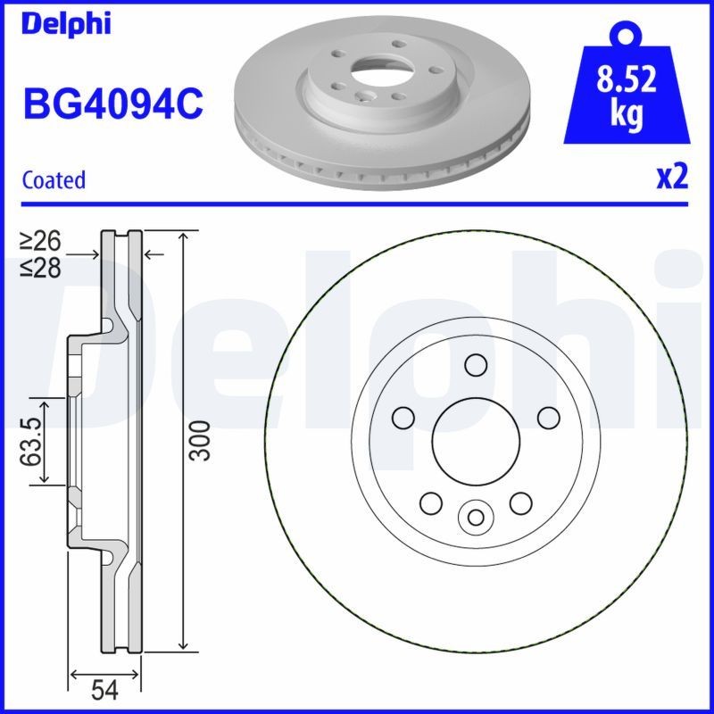 DELPHI BG4094C: Piduriketas Ø: 300mm, õhutusega, Ø: 300mm, kaetud