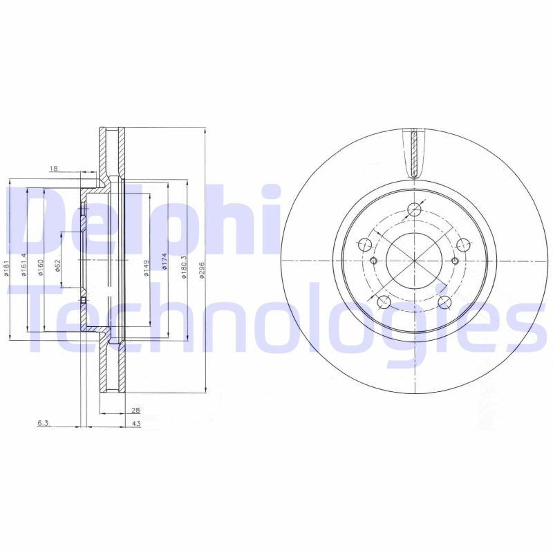 DELPHI BG4139C: Bremžu diski Ø: 296mm, ventilējams, Ø: 296mm, pārklāts