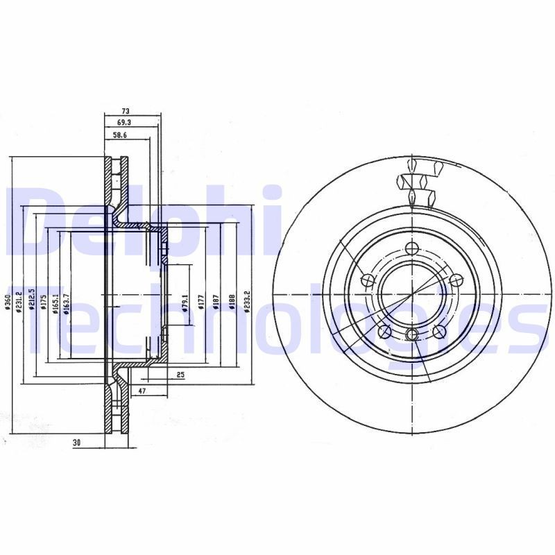 DELPHI BG9009C: Спирачен диск Ø: 360mm, вентилиран, Ø: 360mm, с покритие