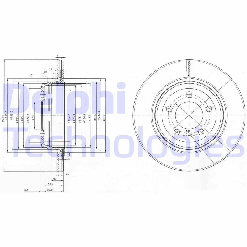 DELPHI BG3787: Piduriketas Ø: 324mm, õhutusega, Ø: 324mm, õlitatud