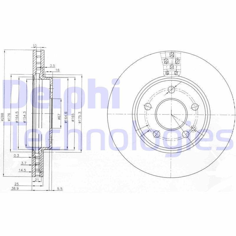 DELPHI BG3909: Piduriketas Ø: 288mm, õhutusega, Ø: 288mm, õlitatud