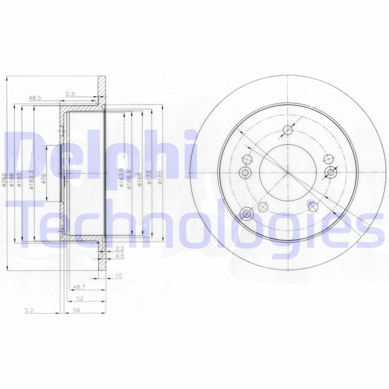 DELPHI BG3799: Piduriketas Ø: 262mm, täis, Ø: 262mm, õlitatud