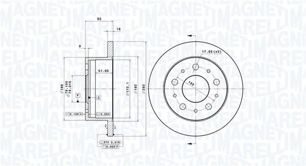 MAGNETI MARELLI 360406023600: Bremseskive Ø: 280mm, fuldstændigt, Ø: 280mm, med skruer