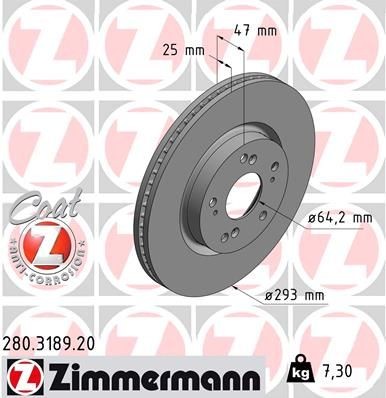 ZIMMERMANN 280.3189.20: Piduriketas Ø: 293mm, sisemine õhutus, Ø: 293mm, kaetud COAT Z