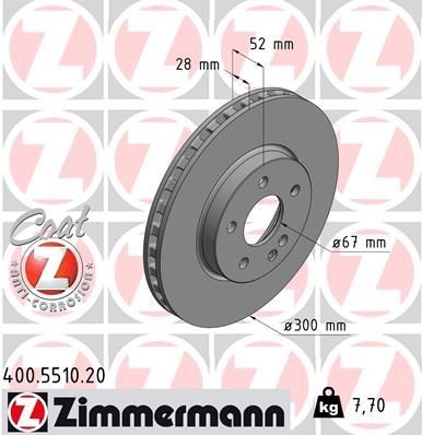 ZIMMERMANN 400.5510.20: Piduriketas Ø: 300mm, sisemine õhutus, Ø: 300mm, kaetud COAT Z