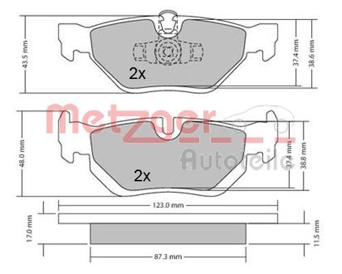 METZGER 1170031: Piduriklotsid Tagasild, koos kokkusurumisvastase plekiga