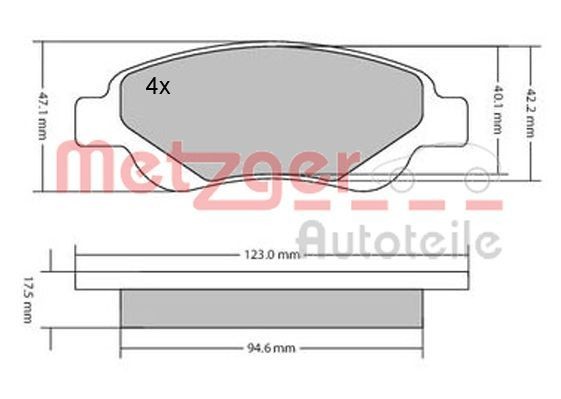 METZGER 1170089: Piduriklotsid Esisild, koos pidurisadula kruvidega, koos kokkusurumisvastase plekiga