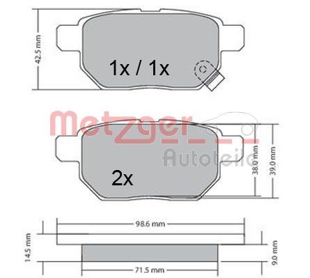 METZGER 1170444: Piduriklotsid GREENPARTS Tagasild, koos kokkusurumisvastase plekiga