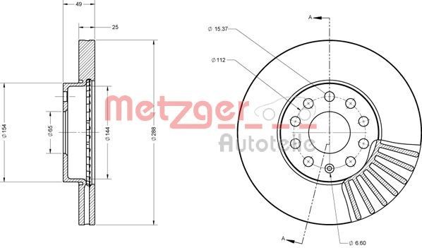 METZGER 6110021: Piduriketas esisild vasakul, esisild paremal, Ø: 288mm, sisemine õhutus, Ø: 288mm, värvitud, Ristlihvimine, koos kruvidega