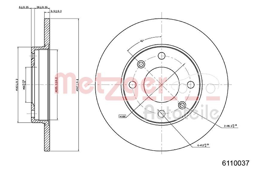 METZGER 6110037: Bromsskiva Ø: 247mm, full, Ø: 247mm, lackerad, Korsslipning, med skruvar