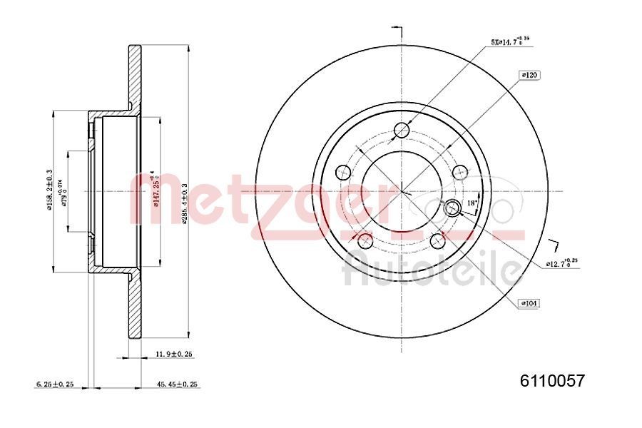 METZGER 6110057: Disc de frână Axa fata stanga, Axa fata dreapta, Ř: 286mm, plin, Ř: 286mm, lacuit, Șlefuire în cruce, cu suruburi