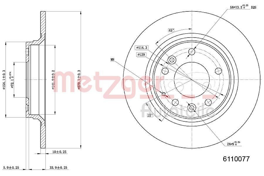 METZGER 6110077: Piduriketas Tagasild, Ø: 280mm, täis, Ø: 280mm, värvitud, Ristlihvimine