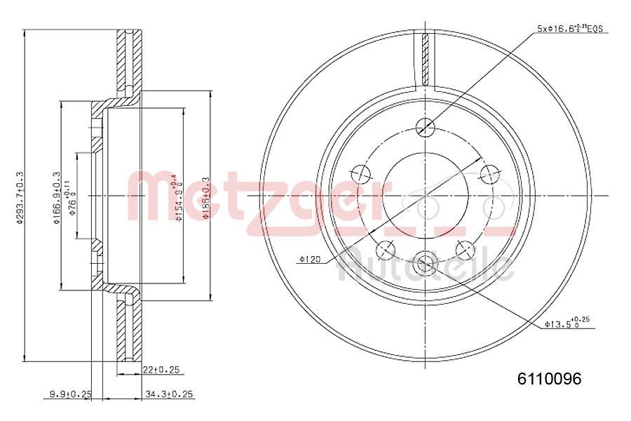 METZGER 6110096: Piduriketas Tagasild, Ø: 294mm, sisemine õhutus, Ø: 294mm, värvitud, Ristlihvimine