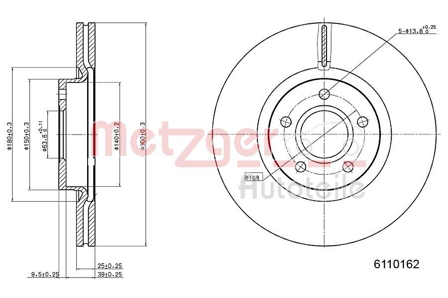 METZGER 6110162: Disc de frână Axa fata stanga, Axa fata dreapta, Ř: 300mm, ventilat interior, Ř: 300mm, lacuit, Șlefuire în cruce