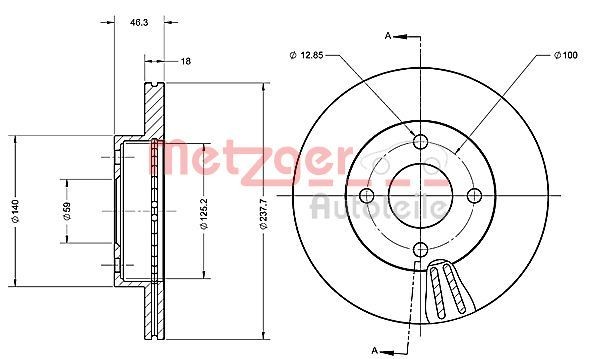 METZGER 6110292: Piduriketas Esisild, Ø: 238mm, sisemine õhutus, Ø: 238mm, värvitud, Ristlihvimine